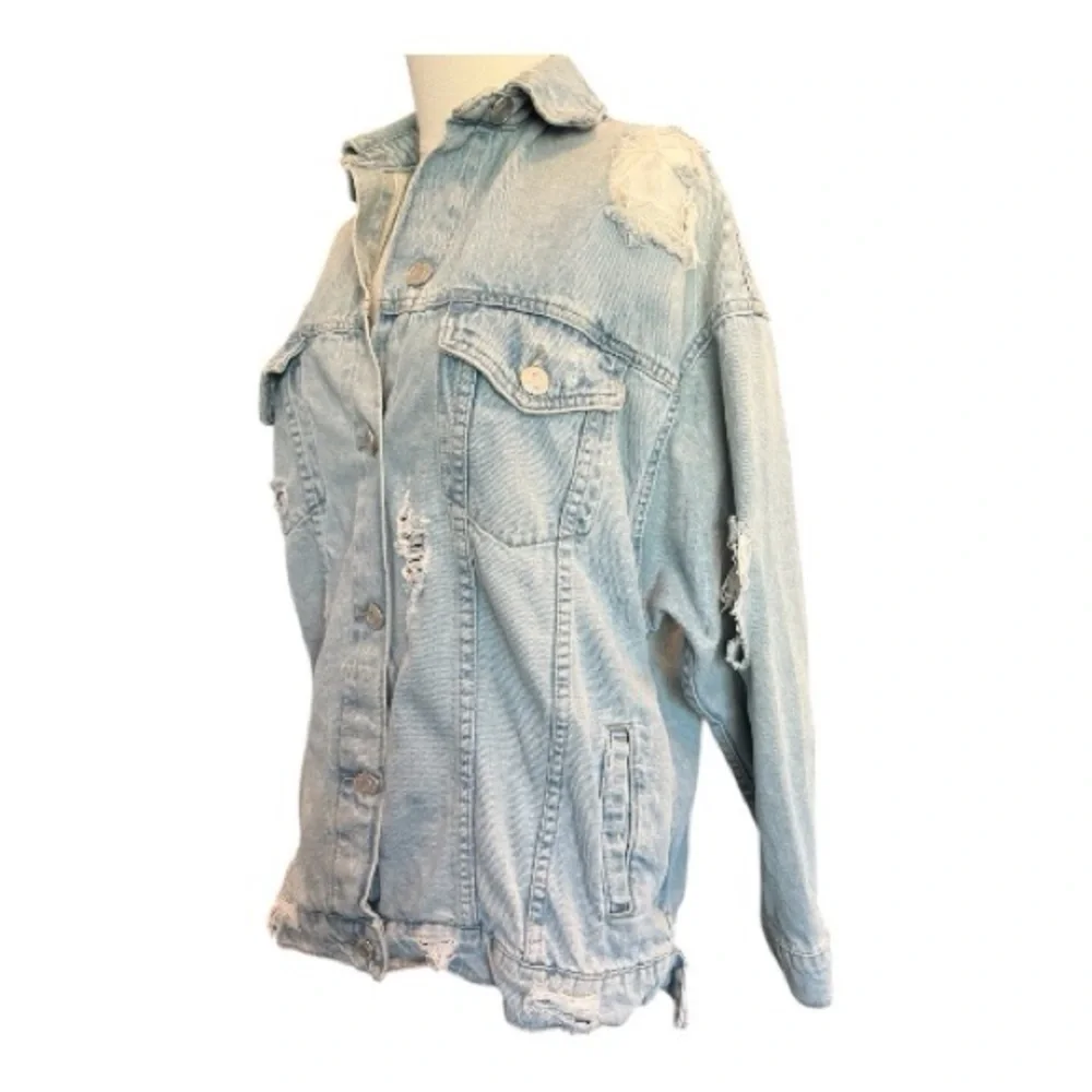 💙 EUC ZARA Light Wash Distressed Denim Jacket | Sz M - Picture 6 of 11